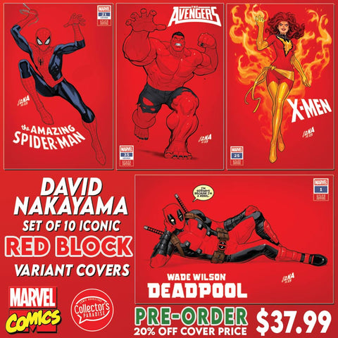 DAVID NAKAYAMA RED BLOCK MARVEL COVER SET PRE-ORDER (20% OFF COVER)